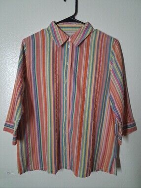 Kim Rogers Colorful Striped Button Down Shirt Size 10P